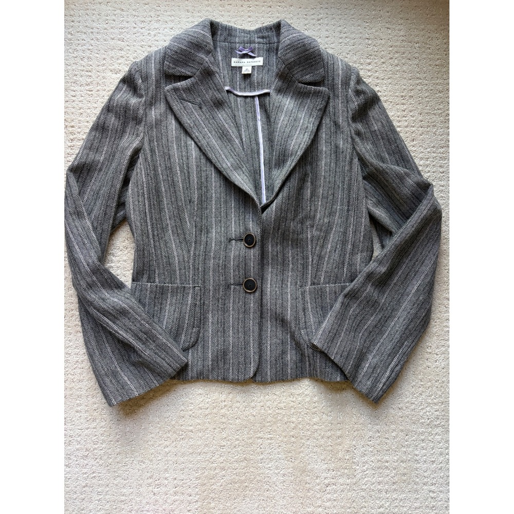 Banana Republic Blazer 10 Grey Herringbone Wool Blend Office Siren Dark Academia